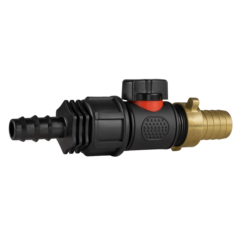 16mm Barbed Straight with In-Line BSPM Valve and 19mm Brass Barb - Home & Garden > Lawn & Garden Garden watering