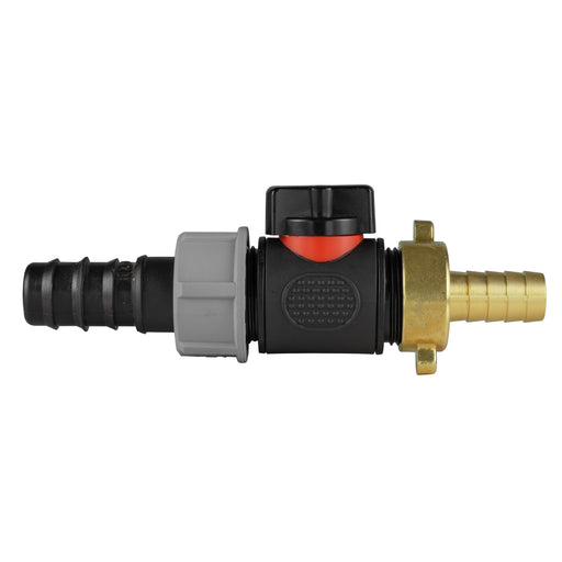 20mm Barbed Straight with In-Line BSPM Valve and 13mm Brass Barb - Home & Garden > Lawn & Garden Garden watering