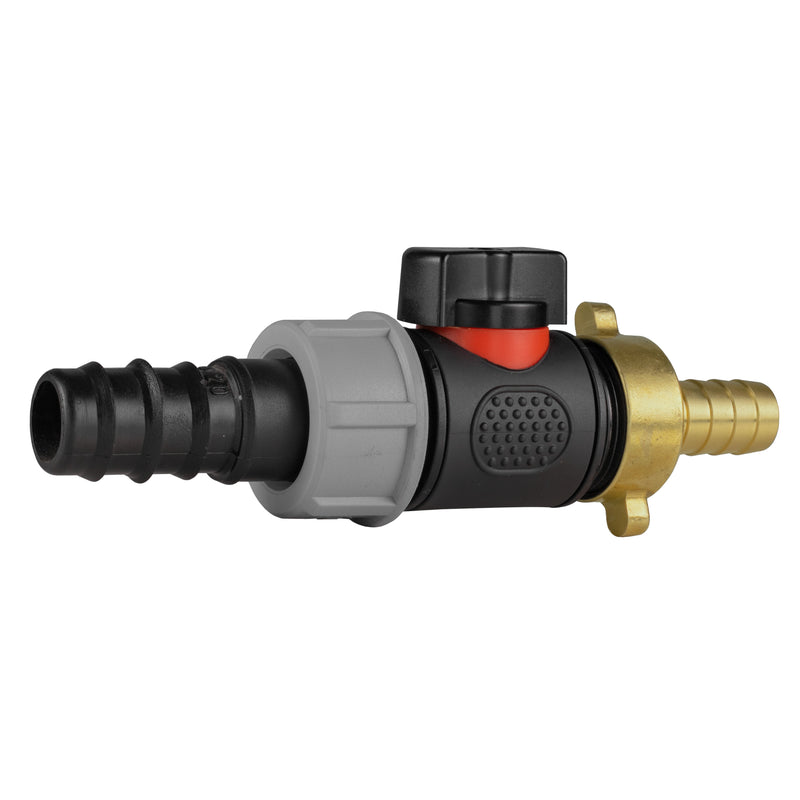 20mm Barbed Straight with In-Line BSPM Valve and 13mm Brass Barb - Home & Garden > Lawn & Garden Garden watering