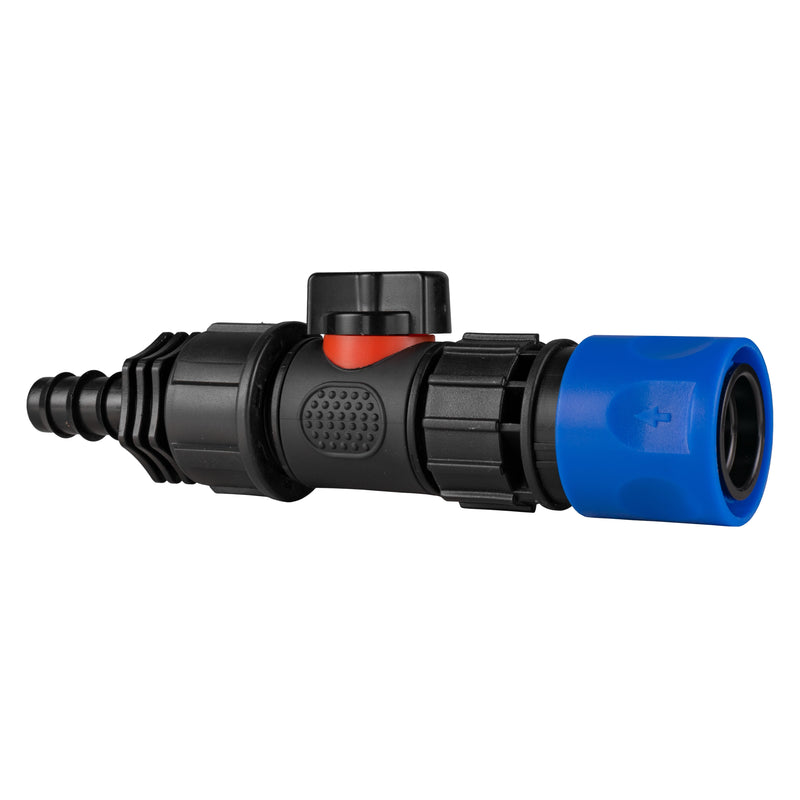 Hose Connector Blue with In-Line BSPM Valve and 16mm Barbed Straight - Home & Garden > Lawn & Garden Garden watering