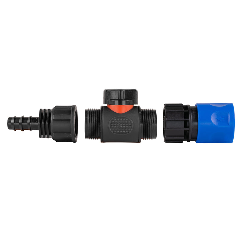 Hose Connector Blue with In-Line BSPM Valve and 16mm Barbed Straight - Home & Garden > Lawn & Garden Garden watering