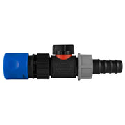 Hose Connector Blue with In-Line BSPM Valve and 20mm Barbed Straight - Home & Garden > Lawn & Garden > Watering & Irrigation Garden watering