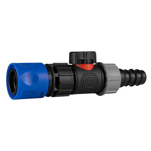Hose Connector Blue with In-Line BSPM Valve and 20mm Barbed Straight - Home & Garden > Lawn & Garden > Watering & Irrigation Garden watering