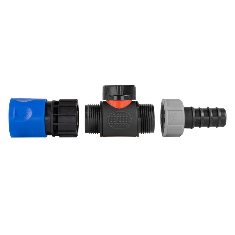 Hose Connector Blue with In-Line BSPM Valve and 20mm Barbed Straight - Home & Garden > Lawn & Garden > Watering & Irrigation Garden watering