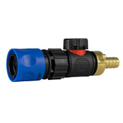 Hose Connector Blue with In-Line BSPM Valve and 13mm Brass Barb - Home & Garden > Lawn & Garden > Watering & Irrigation Garden watering