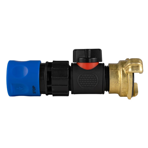 Hose Connector Blue with In-Line BSPM Valve and Geka Type Connector - Home & Garden > Lawn & Garden > Watering & Irrigation Garden watering