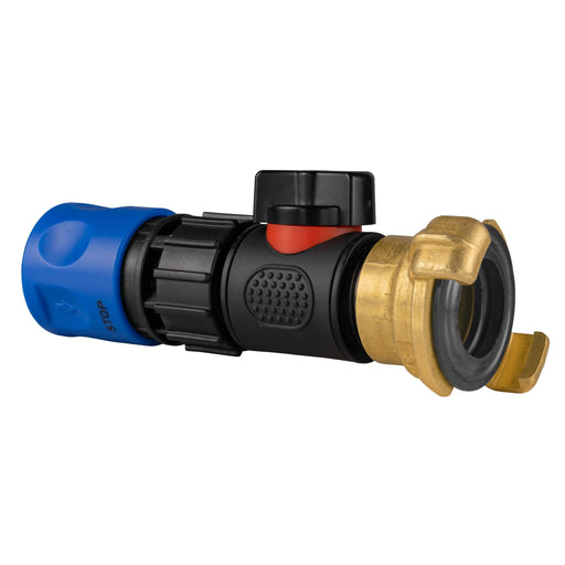Hose Connector Blue with In-Line BSPM Valve and Geka Type Connector - Home & Garden > Lawn & Garden > Watering & Irrigation Garden watering