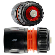 Female Hose Connector With Stop, 1/2" or 5/8" Hose, Black/Orange - Home & Garden > Lawn & Garden Garden watering