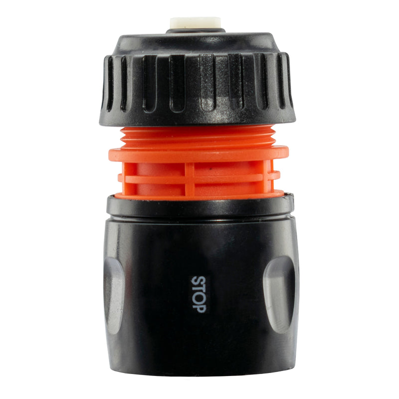 Female Hose Connector With Stop, 1/2" or 5/8" Hose, Black/Orange - Home & Garden > Lawn & Garden Garden watering