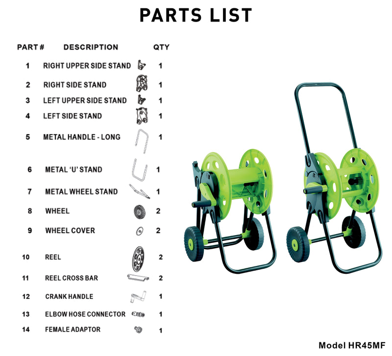 Hose Cart for 45m 1/2" Garden Hose CW - Home & Garden > Lawn & Garden > Watering & Irrigation > Garden Hoses Hose Reel