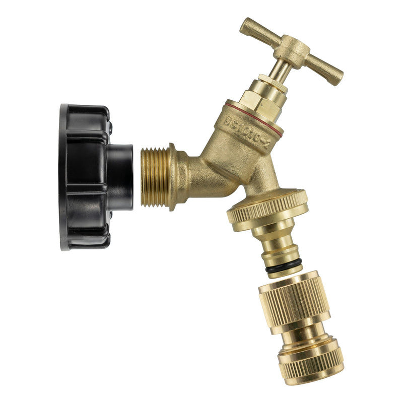 IBC 2” S60X6 Cap with Brass Bib Quick Connect Tap and Hose Connector - Home & Garden > Lawn & Garden