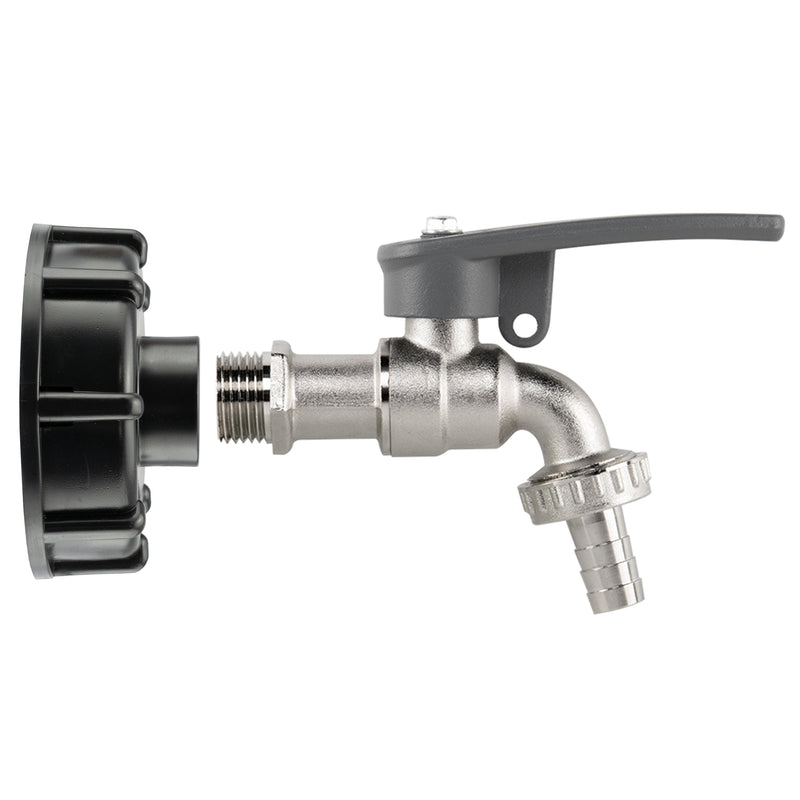 IBC 2" S60X6 - 1/2" BSP Cap with Lever Tap Hose Barb and Side Lock - Garden watering