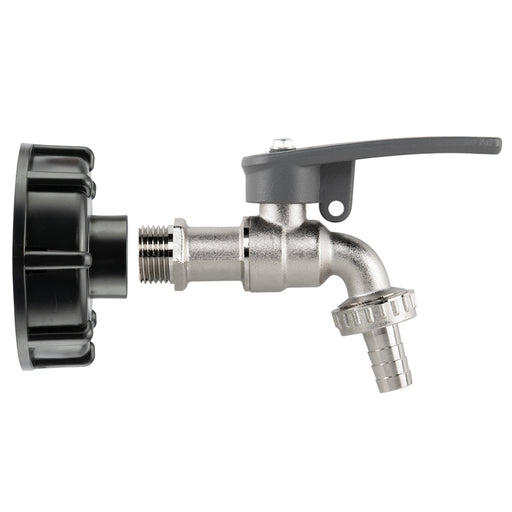 IBC 2" S60X6 - 1/2" BSP Cap with Lever Tap Hose Barb and Side Lock - Garden watering