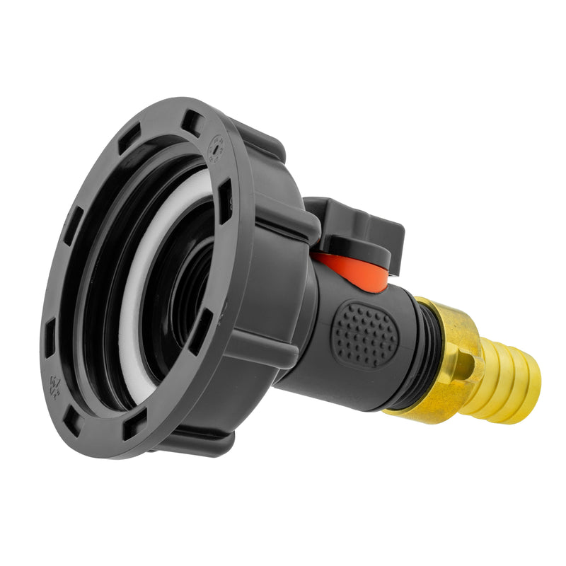 IBC 2” S60X6 Cap with In-Line BSPM Valve and 19mm Brass Barb - Hardware > Plumbing > Plumbing Fittings & Supports > Pipe Connectors
