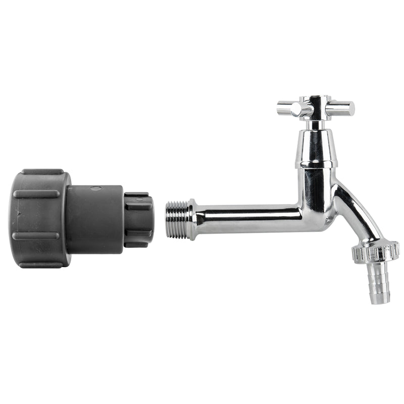 IBC 2" S60X6 - 1/2" BSP Extender Adaptor with Extended Brass Chrome Tap 1/2" Barb - Garden watering