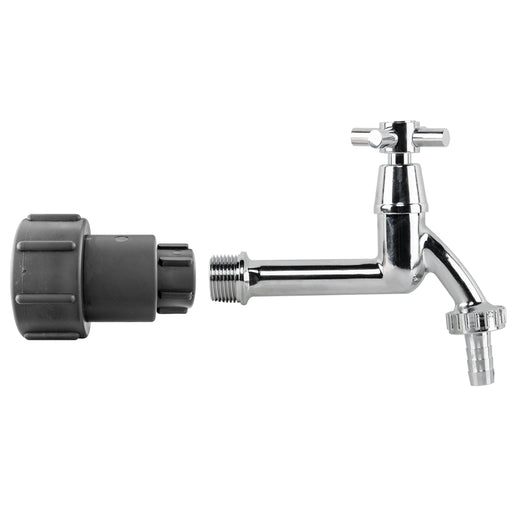 IBC 2" S60X6 - 1/2" BSP Extender Adaptor with Extended Brass Chrome Tap 1/2" Barb - Garden watering