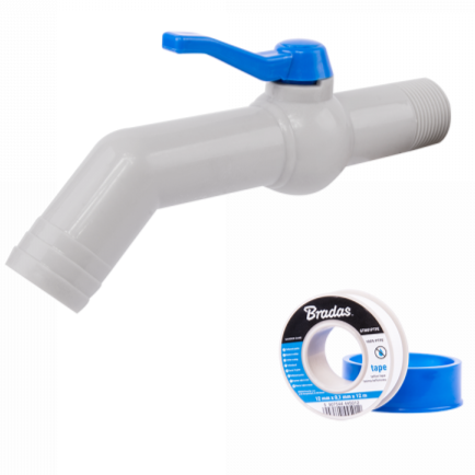 PP TAP 45 DEGREE WITH 1"BSPM INLET + PTFE TAPE - Home & Garden > Lawn & Garden Garden watering