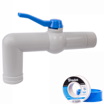 PP TAP 90 DEGREE WITH 1"BSPM INLET + PTFE TAPE - Home & Garden > Lawn & Garden Garden watering