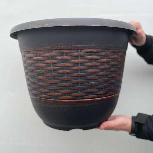 Wicker Barrel Planter - Bronze -