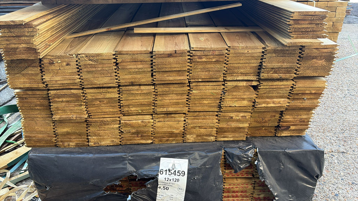 🆑 Clearance Sale 🆑 Pressure Treated TGV Cladding - 120mm x 12mm-  4.5m 💥£6.50💥