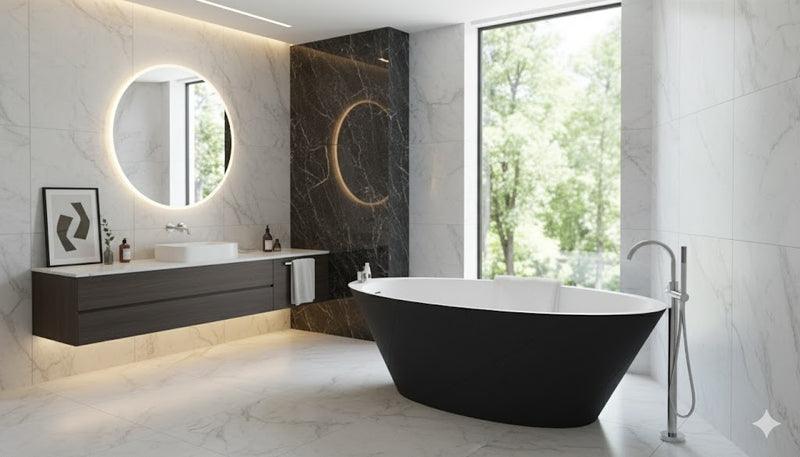 Acquabella Opal Quiz White Interior Black Exterior Freestanding Bath Nationwide Delivery - Hardware > Plumbing > Plumbing Fixtures > Bathroom Suites