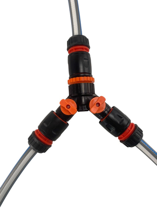 3 Way Connector Set with Valve Black/Orange - Garden watering