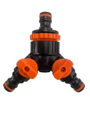 3 Way Connector Set with Valve Black/Orange - Garden watering