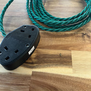 Green Braided Fabric Decorative Extension Lead - 2 Gang Black Trailing Socket - Extension Leads