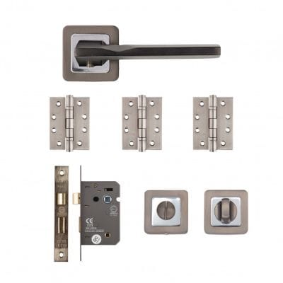 Invictus Matt Satin Black Finish Bathroom Door Handle Kit -