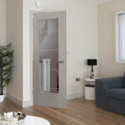JB Kind Tigris Light Grey Pre-Finished Fully Glazed Internal Laminate Door - All Sizes -