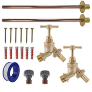 Brass Barbed Bib Tap BASIC Connection Kit x2 - Garden watering