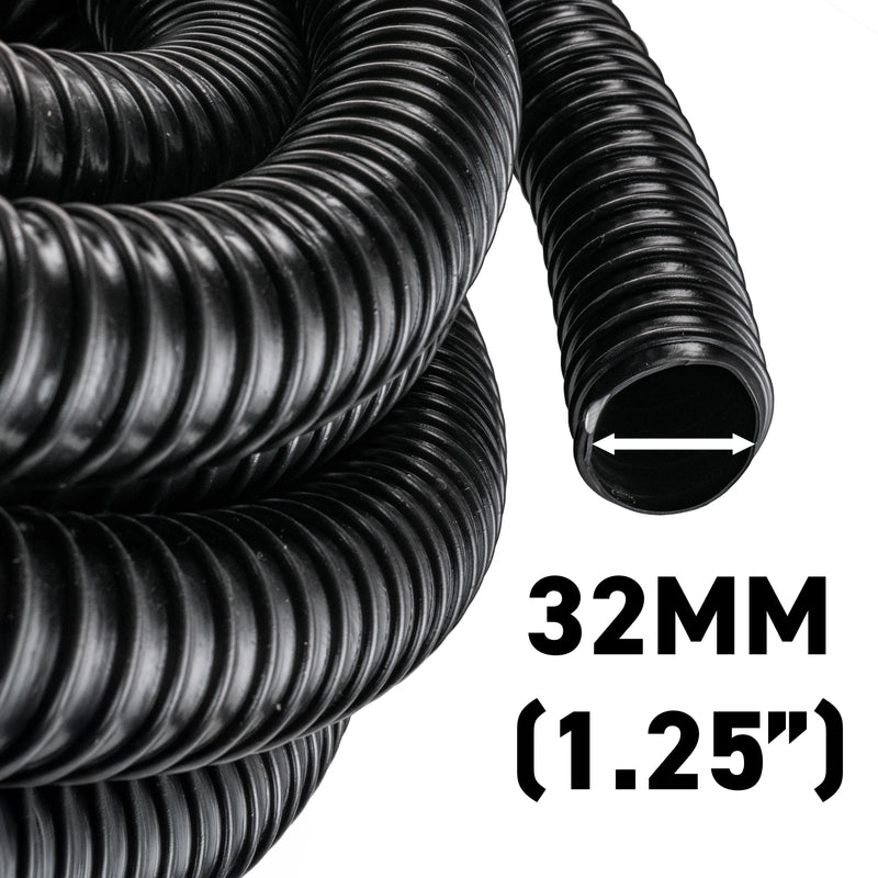Corrugated Pipe 1.25" (32mm) with 2 x Double Wire Clips Set - Hardware > Plumbing > Plumbing Hoses & Supply Lines Tech Hose & Fittings