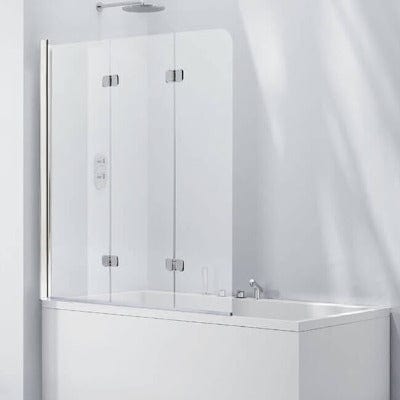 Aquaglass 6mm Frameless Bath Screen with 3 Folding Panels - 1400 x 1200mm - Bathrooms