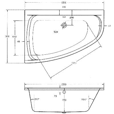Cleo Offset Corner Bath - 1500 x 1000mm - Bathrooms