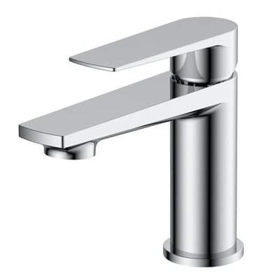 Chrome bathroom faucet on a white background