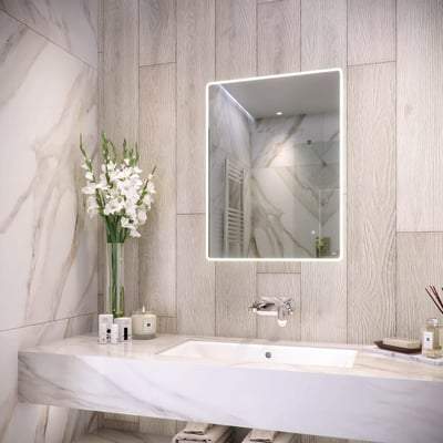 LED Illuminated Portrait Mirror with Demister, Shavers Socket and Touch Sensor Switch - Bathrooms