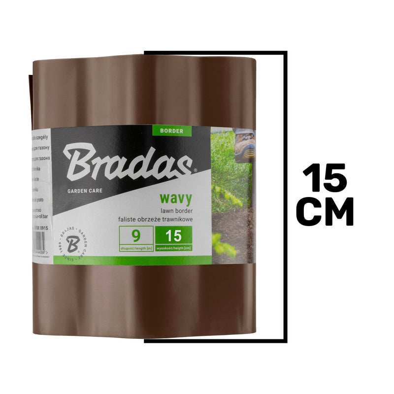 Wavy Plastic Garden Lawn Edging, H=15CM, L=9M, Brown - Hardware > Fencing & Barriers > Garden Borders & Edging > Edging Garden tools & Accesories