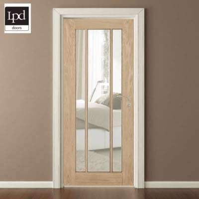 Oak Lincoln 3 Glazed Clear Light Panel Pre-Finished Internal Door - All Sizes - Doors