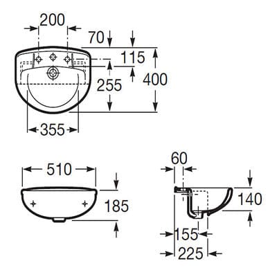 Laura 510mm Semi-Recessed Basin 2 Tap Holes - Bathrooms