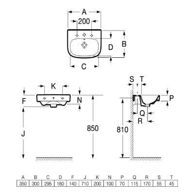 Debba Ceramic Wall Hung 350mm Basin - 1 Tap Hole - Bathrooms