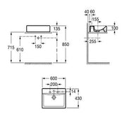 Diverta 600mm Over Countertop Basin 1 Tap Hole - Bathrooms