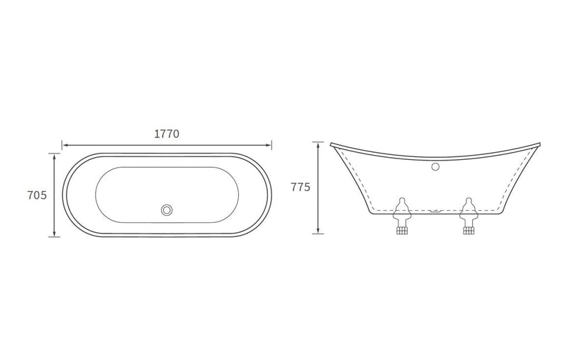 Marcella Freestanding 1760x710x775mm 0TH Bath w/Feet -