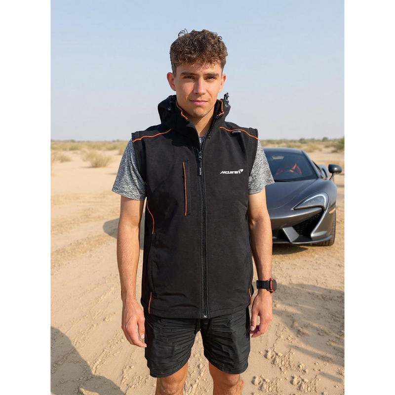 McLaren Water Repellent Stretch Softshell Jacket / Gilet - Official Workwear Black / Orange / Large - Apparel & Accessories > Clothing > Outerwear > Coats & Jackets > Windbreakers SALE JACKETS