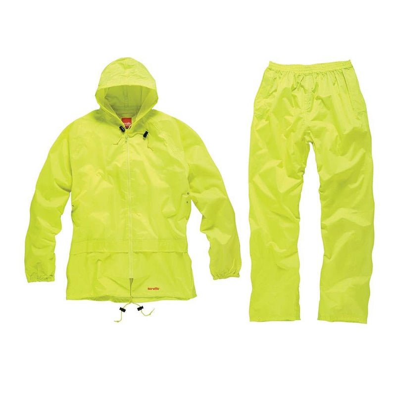 Mens Scruffs Waterproof Rainsuit Jacket Trousers Black Yellow Workwear Hi-Vis - WATERPROOF JACKETS & SUITS
