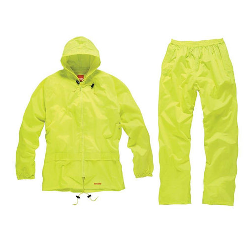 Mens Scruffs Waterproof Rainsuit Jacket Trousers Black Yellow Workwear Hi-Vis - WATERPROOF JACKETS & SUITS