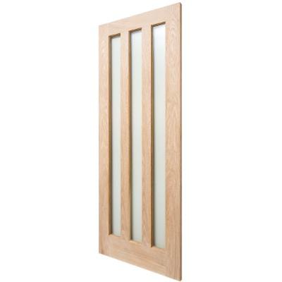 Modern 3 Panel Oak Frosted Glazed Unfinished Internal Door - All Sizes - Doors