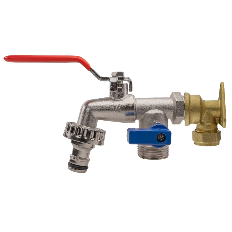 15mm Brass Wall Flange Kit with Double Tap - Home & Garden > Lawn & Garden Garden watering