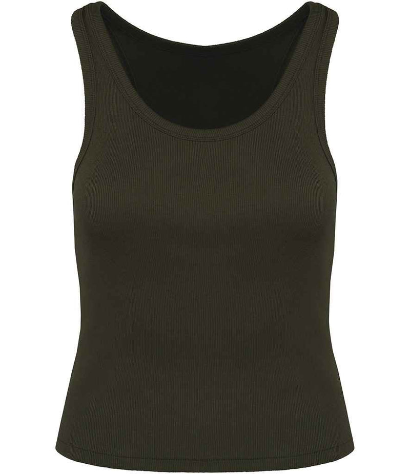 Organic Cotton Womens Ribbed Work Tank Top Sizes XS to XL Black Khaki - Sustainable Workwear Range