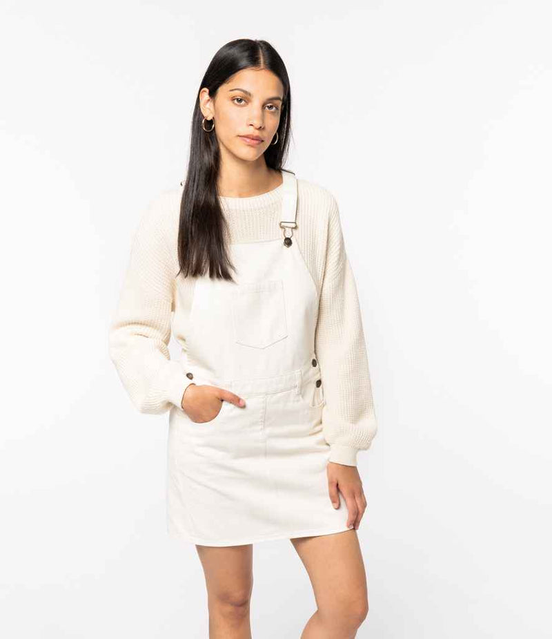 Organic Cotton Womens Work Ivory Dungarees Dress Sizes UK 8-16 - Sustainable Workwear Range