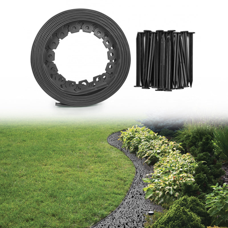 Lawn Border Set, Easy Border 40mm Gray 10m with Pegs - Hardware > Fencing & Barriers > Garden Borders & Edging Garden tools & Accesories